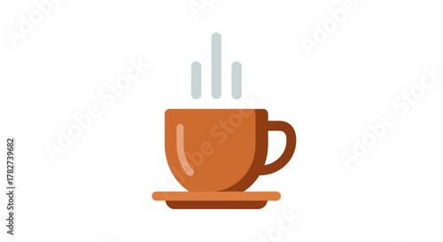 Simple illustration of a warm beverage in a brown cup and saucer