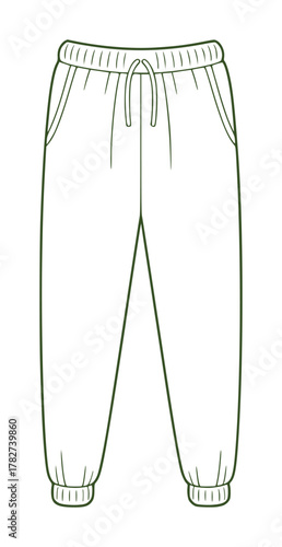 Simple Line Drawing of Green Sweatpants with Drawstring and Pockets