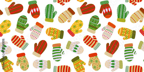 cute hand drawn kids warm winter gloves repeating background colorful knit mitten texture christmas new year ornament print banner decoration web design