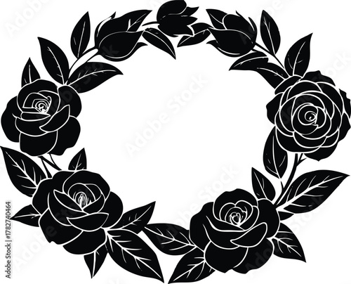 Camellia Romantic Wreath Frame Silhouette | Soft Camellia Floral Ring