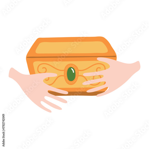 One of three kings hands with gift of frankincense isolated on transparent background. Hand drawn flat vector illustration. Epiphany, Three Kings Day, Christmas design element, holiday clip art