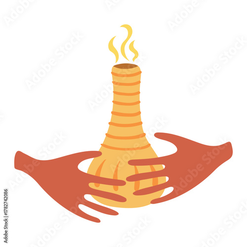 One of three kings hands with gift of myrrh isolated on transparent background. Hand drawn flat vector illustration. Epiphany, Three Kings Day, Christmas design element, holiday clip art