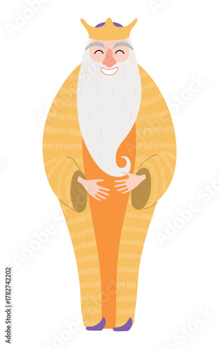 One of three kings Melchior isolated on transparent background. Hand drawn flat vector illustration. Cartoon character. Epiphany Day, Christmas design element, clip art