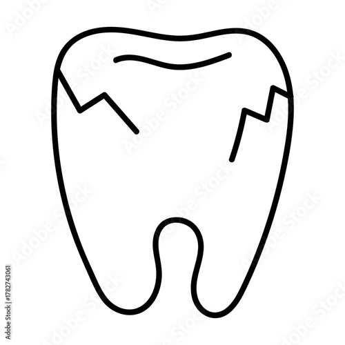 Simple doodle illustration of a cracked tooth on white background. Ideal for representing tooth damage, dental problems, pain or oral health issues. Suitable for use in medical presentations, dental