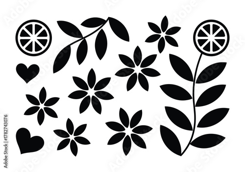 Floral silhouette leaf and flower vector illustration