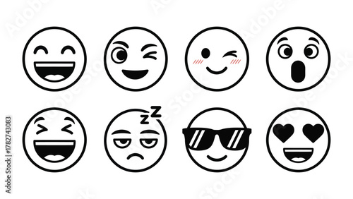 Variety of Vector Emoticons Expressing Different Emotions and Reactions for Digital Communication Design Projects