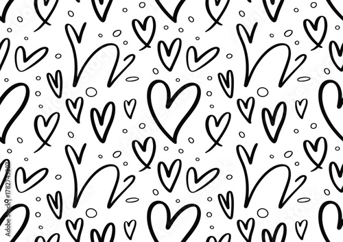 Hand drawn heart seamless pattern love background