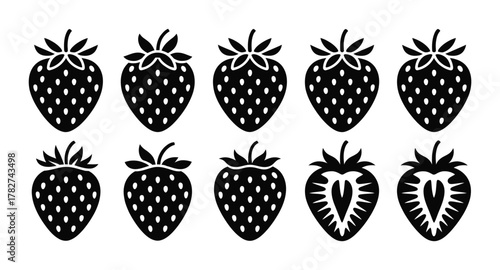 Strawberry fruit food sweet organic icons pack