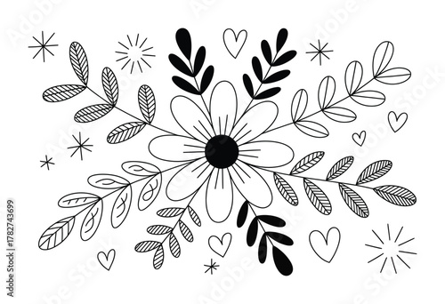 Floral decoration hearts and leaves vector design