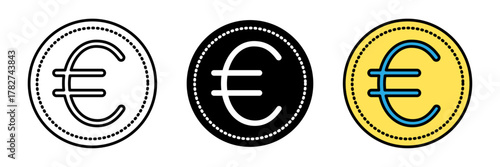 A modern flat-style euro currency symbol icon in colored, filled, and stroke design. Represents finance, money, forex, and European currency exchange.