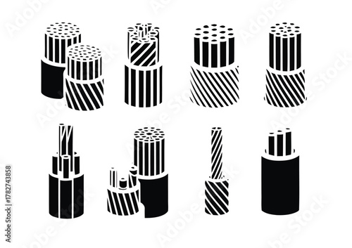Electric cable cross section industrial wire vector set