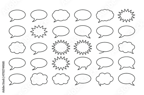 Speech bubble outline collection comic talk vector set