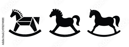 Rocking horse toy vintage silhouette vector set