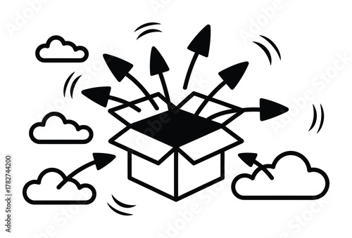 Creative concept arrows flying out of box vector design