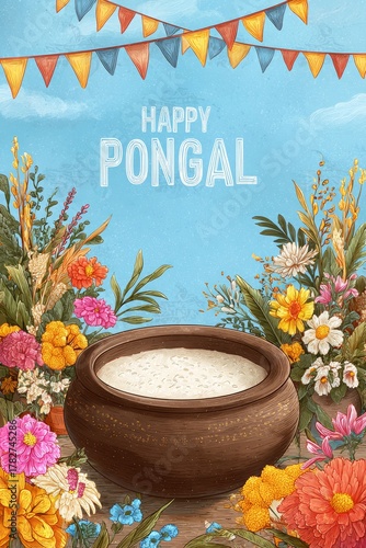 Celebration of Pongal With Festive Decorations and Traditional Items on Display