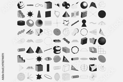 Minimal Abstract Geometric Shape Collection in Black and White Design Elements