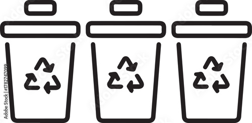 Three sleek modern recycling bins with universal symbol highlight sustainable waste management and eco friendly practices for a greener planet