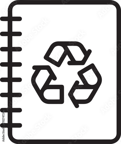 Modern notebook with a prominent recycling symbol for eco-friendly notes and sustainable practices, perfect for environmental awareness campaigns and eco-conscious brands