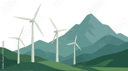 Wind Turbines in Mountain Landscape: Renewable Energy Generation