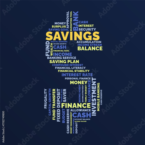 Savings Finance Investment Banking Word Cloud Dollar Sign Shape Concept