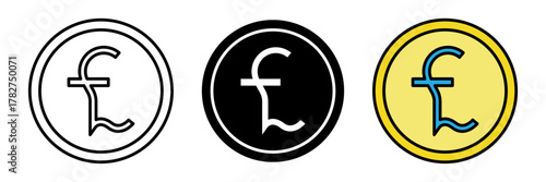 A modern flat-style pound sterling money icon in colored, filled, and stroke design. Represents finance, currency exchange, banking, and economic transactions.