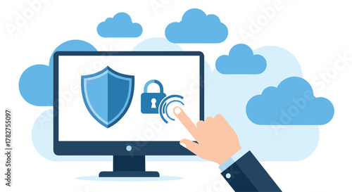 Cybersecurity professional protects digital data with cloud-based security for privacy and safety online now