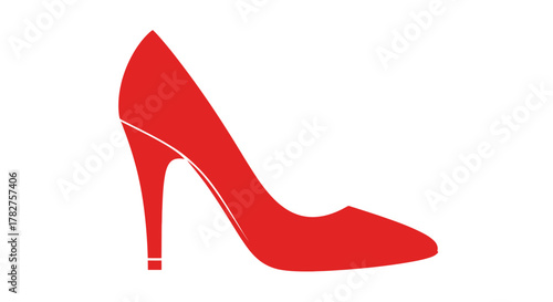 Classic red high heel shoe icon for fashion, elegance, glamour, and feminine style concepts on white background.