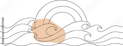 Ocean waves under rainbow arc water