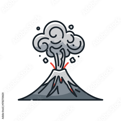Volcano eruption icon with smoke and lava. geological activity symbol of natural disaster and danger event.