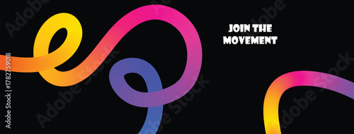 Gradient Ribbon With Join The Movement Text abstract. Vector 3D Curve Elements. Spiral Rainbow Ribbon Graphic Design. Gradient Lines Abstract Background.