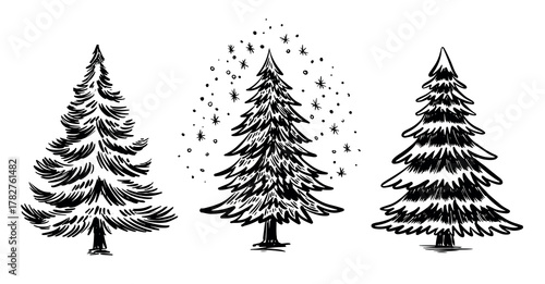 Christmas black trees set on white	
