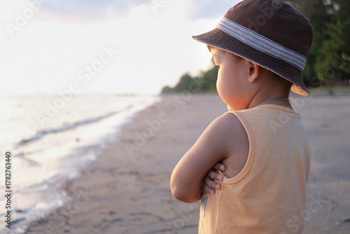 Pensive Toddler at Sunset Beach