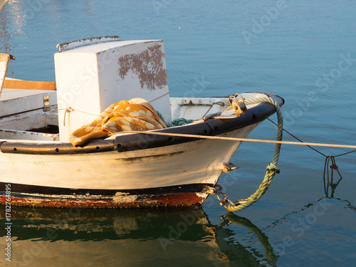 Bow of a boat moored in the port