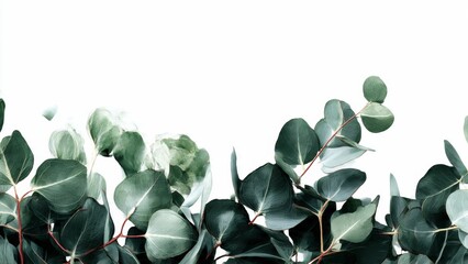 Minimalist botanical border with eucalyptus leaves on white background