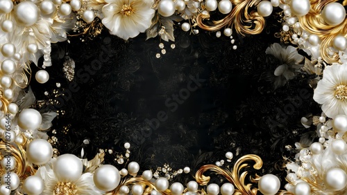 Wallpaper Mural  Luxurious floral frame with pearls and ornate golden swirls
 Torontodigital.ca