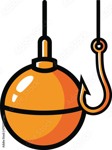 Catch the winning idea with this modern fishing hook and bobber vector graphic