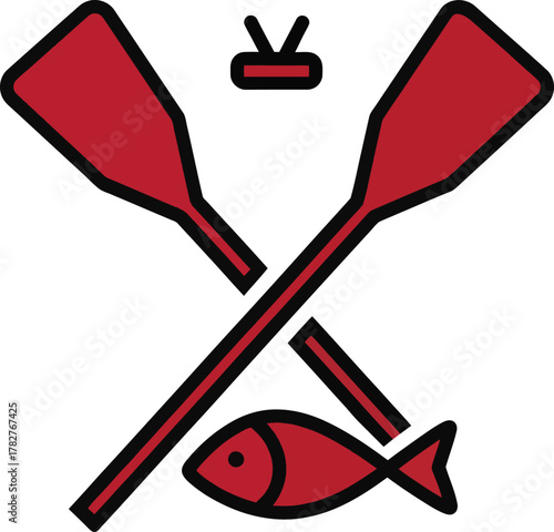 Rowing adventures await with a stylish fish emblem, perfect for sports and recreation