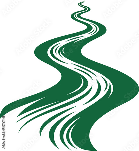 Serpentine green river design element for maps, nature trails, or wayfinding signage