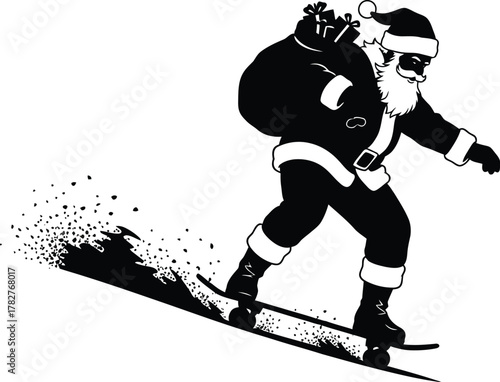 Santa claus snowboarding with a bag of gifts vector illustration of a winter sport activity