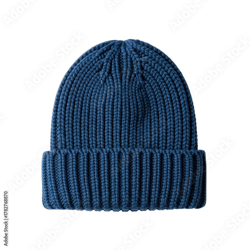 Warm Blue Knitted Beanie Hat - Ribbed Winter Headwear & Apparel