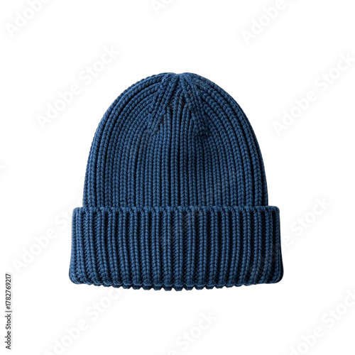 Dark Blue Knitted Beanie - Warm Winter Headwear & Fashion