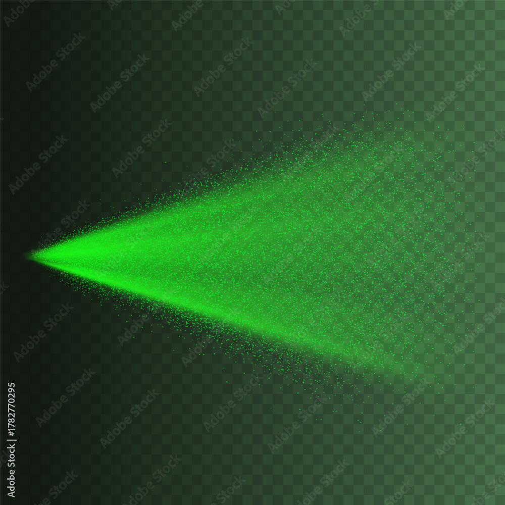 Fototapeta premium Water spray effect isolated on transparent background. Realistic light green air freshener, shower. Vector fountain, mist, fog particles stream templates