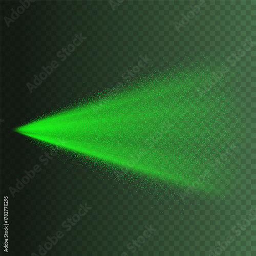 Water spray effect isolated on transparent background. Realistic light green air freshener, shower. Vector fountain, mist, fog particles stream templates