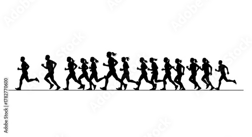 Silhouette of a group of people running in a race. Vector Illustrations. EPS Editable