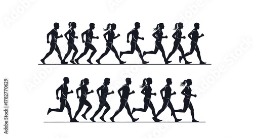Silhouettes of Runners A Dynamic Visual Representation of Movement and Fitness. Vector Illustrations. EPS Editable