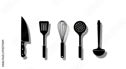Black and White Kitchen Utensils Illustration for Culinary Designs. Vector Illustrations. EPS Editable