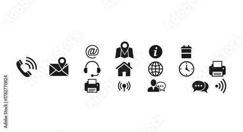 Contact Information Icons Set for Business Cards and Websites. Vector Illustrations. EPS Editable