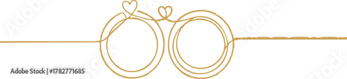 Elegant gold wedding rings illustration with heart details for modern minimalist wedding designs and love-themed projects