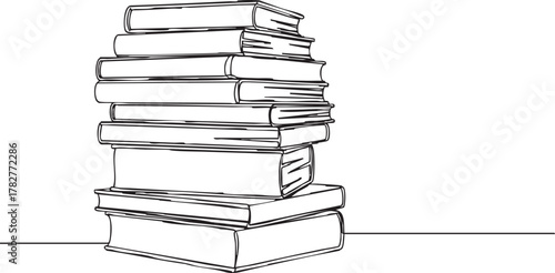 Stack of books line art illustration for education or book club promotion, a minimalist study aesthetic design element