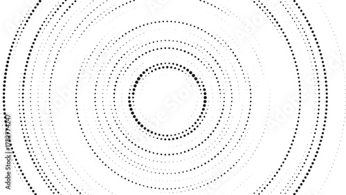 Circular dotted concentric ring pattern with layered halftone structure producing a soft flowing radial design, elegant minimal background perfect for poster graphics, UI layouts, branding and print a